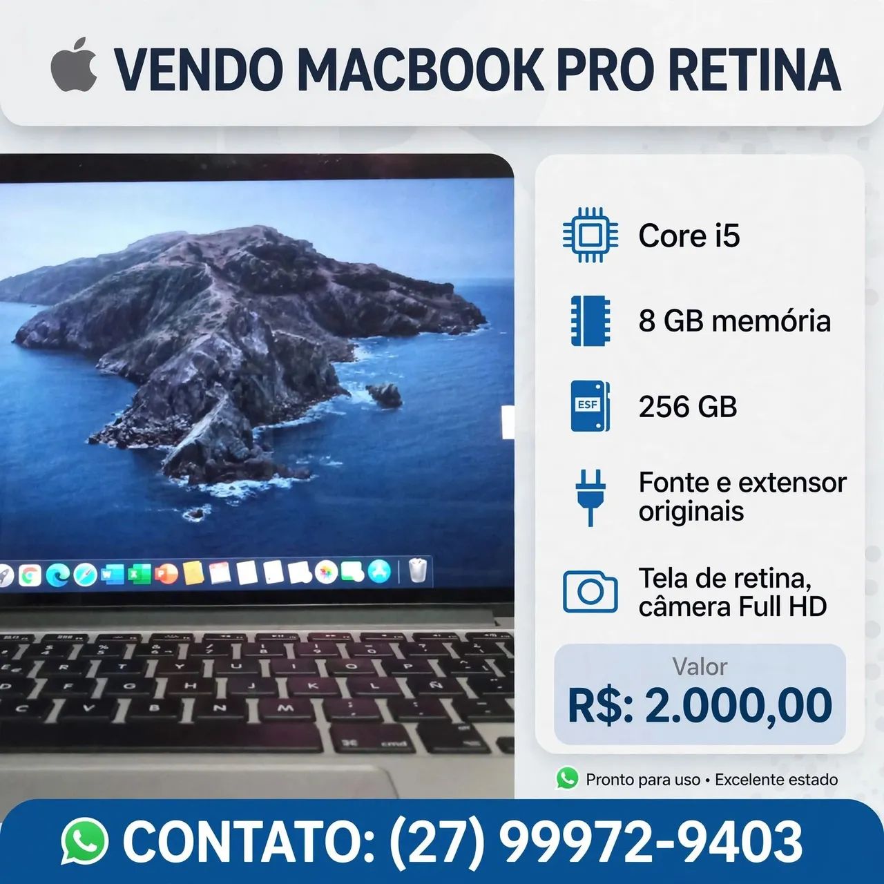 V-endo MacBook pro core i5 8Gb SSD 256Gb