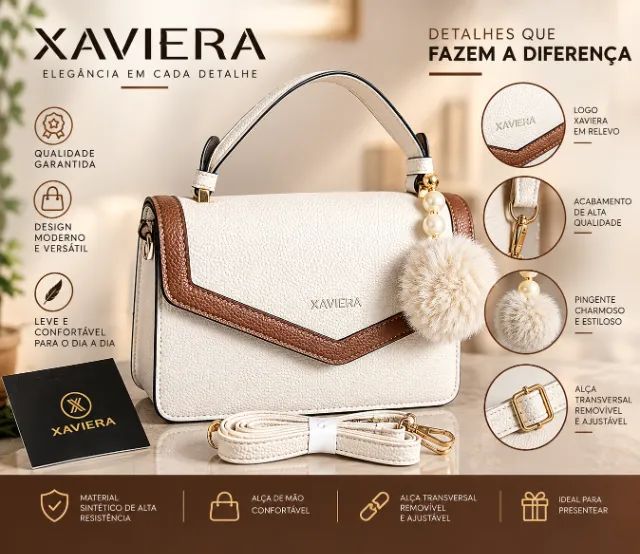 Bolsa Feminina Elegante com Alça Removível e Chaveiro Pompom Xaviera