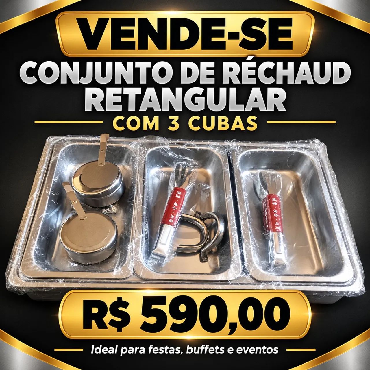 vendo  conjuntos  réchaud retangular com 3 cubas - Foto 2