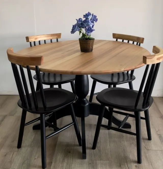 Conjunto De Mesa Redonda Com 4 Cadeira Eucalipto Preto