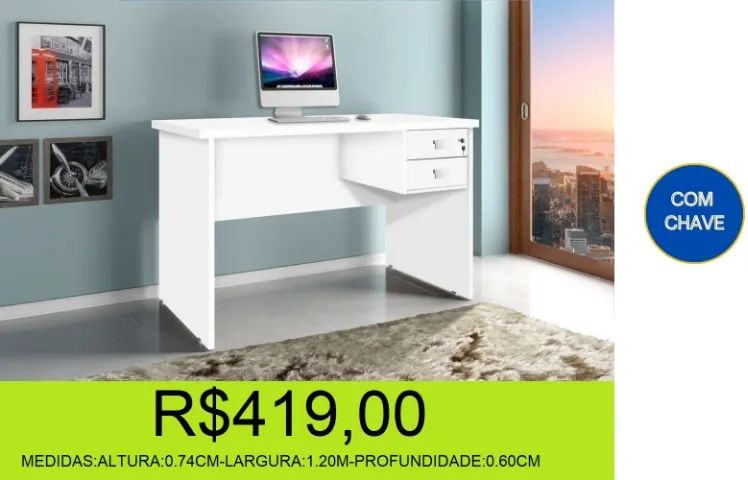 escrivaninha - com chave - 1.20M - compre e receba em até 72 horas  - Foto 3
