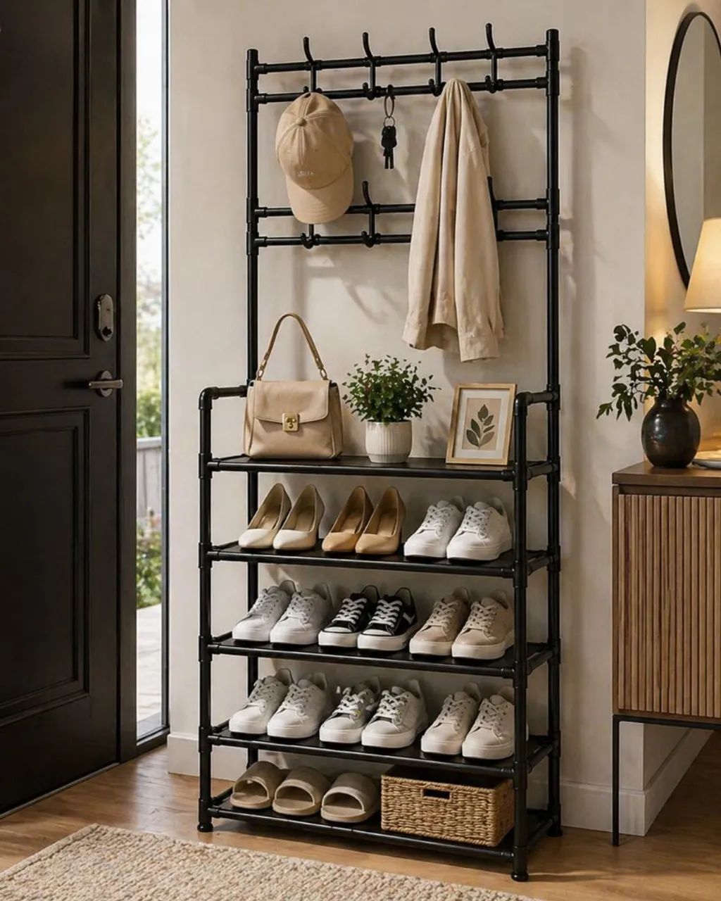 Sapateira com Cabideiro Multiuso Porta Sapatos Resistente para Quarto e Entrada - Foto 2