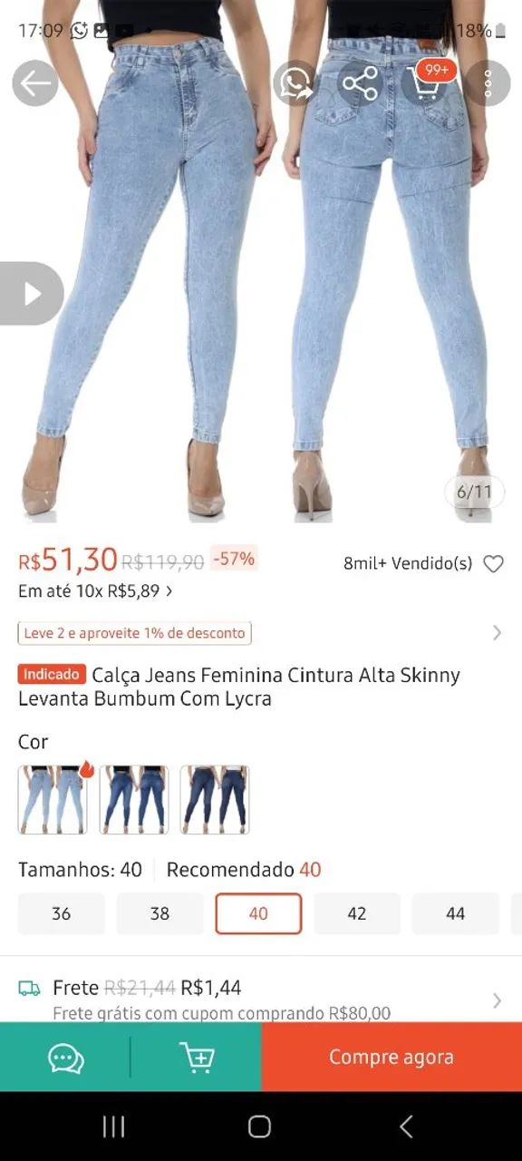 Calça jeans feminina 38