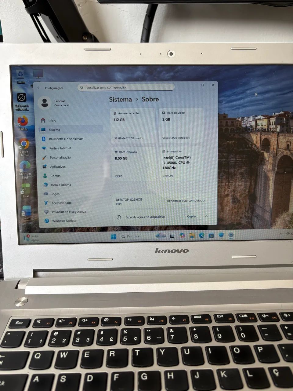 Notebook Lenovo z40-70 Intel Core I7 8gb de memória e ssd de 128