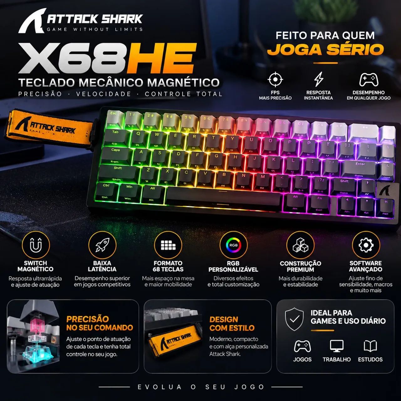 Teclado magnético Attack Shark x68he