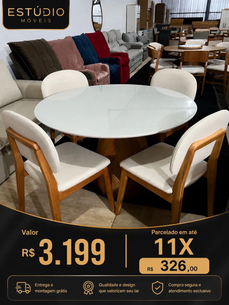 Mesa de Jantar Redonda 1.20m 04 cadeira 