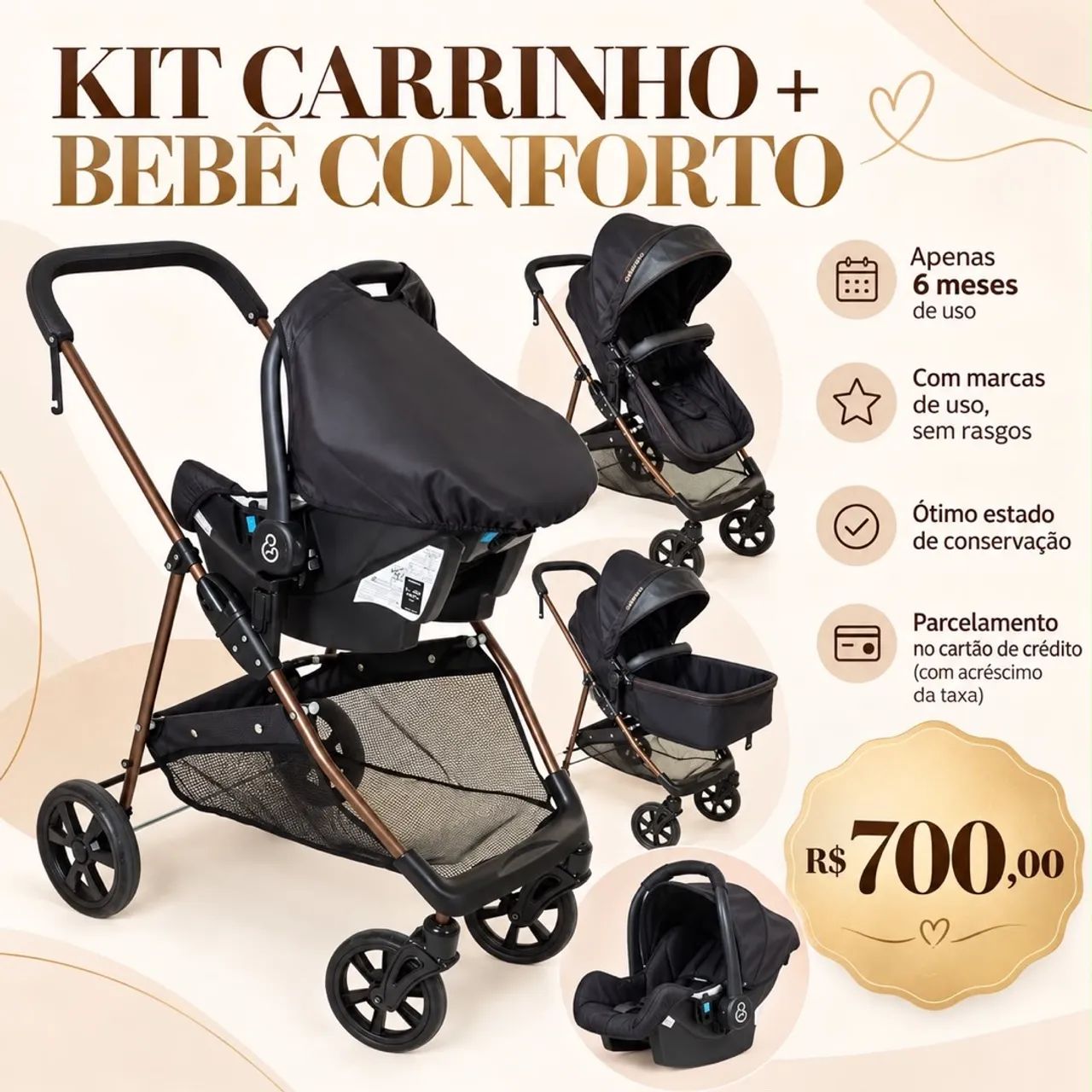 Kit carrinho + bebê conforto 