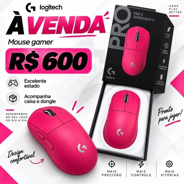 Logitech G Pro X Superlight 2 Magenta + Caixa Completo