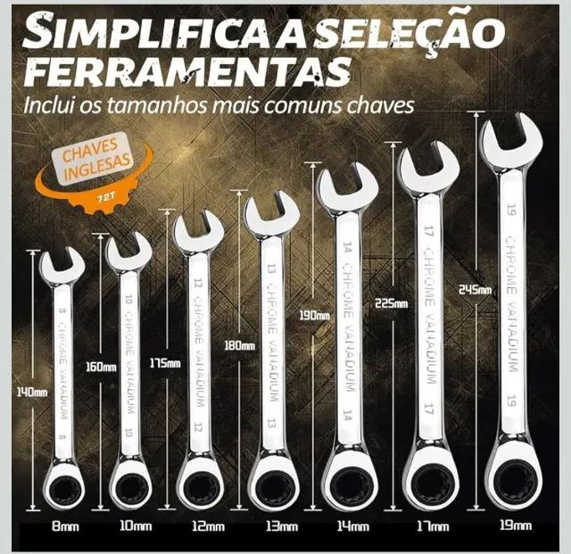 Jogo de Chave Combinada Catracada Articulada Profissional 7 Peças 8 a 19mm - Foto 5