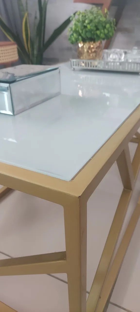 Mesa de centro e mesa lateral metal e vidro - Foto 4