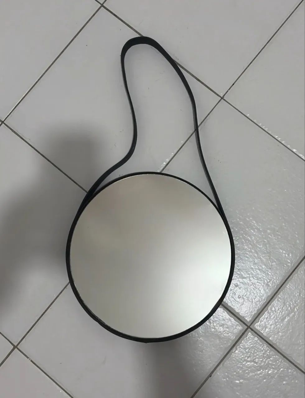 Espelho Redondo Decorativo 30cm Alça Preta Minimalista