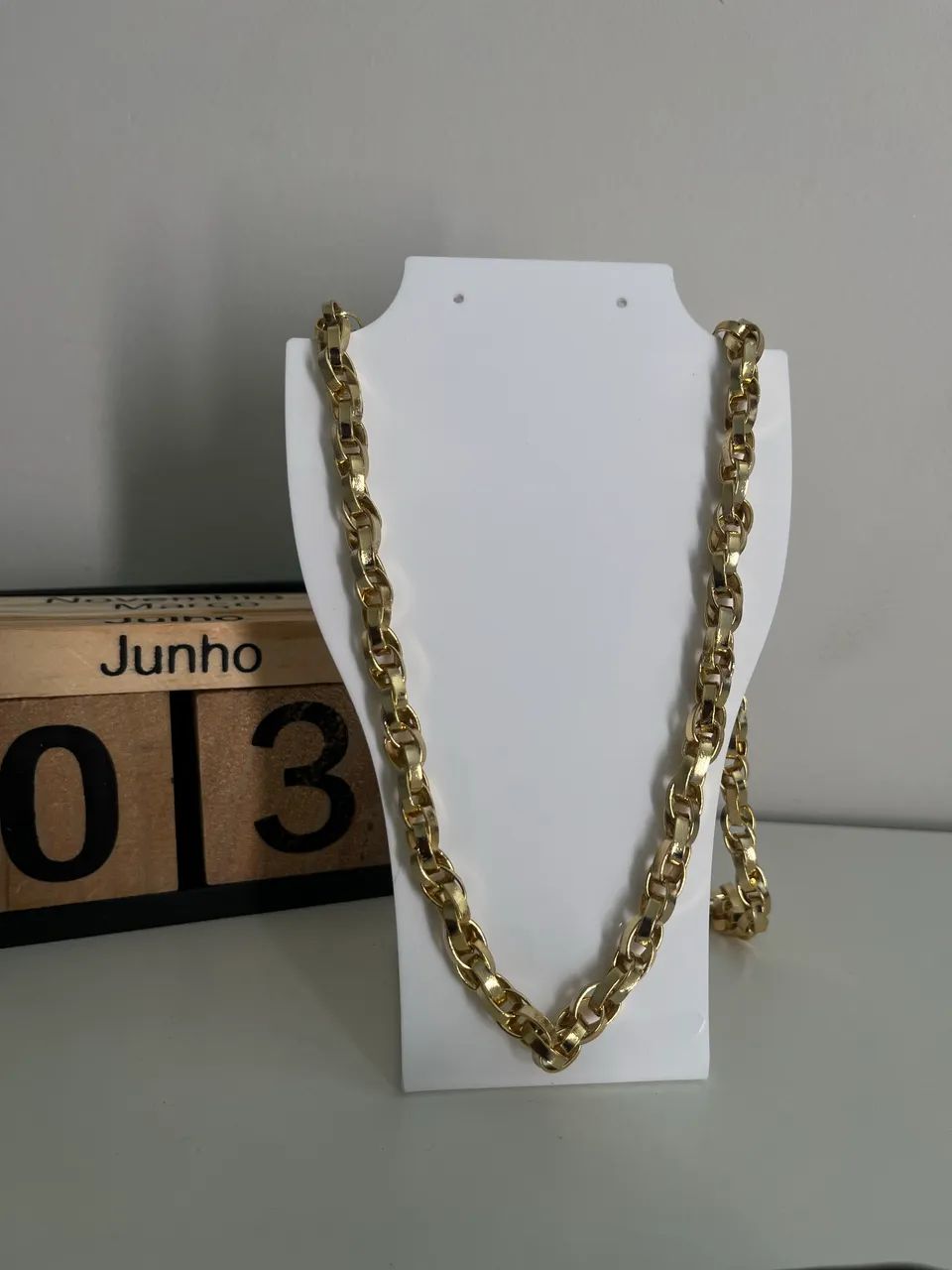Corrente Baguete Dupla 8mm banhada a ouro masculina