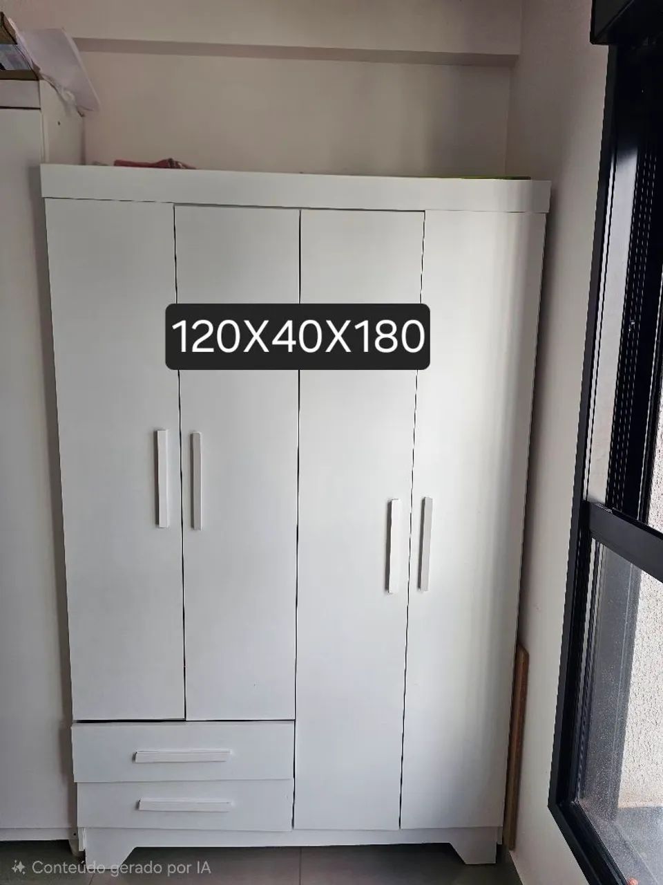 Guarda-Roupa Solteiro 4 Portas e 2 Gavetas - Branco