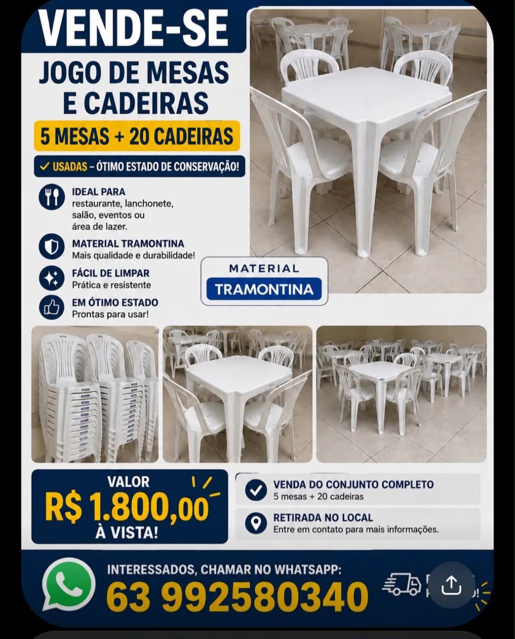 Jogo de mesas e cadeiras