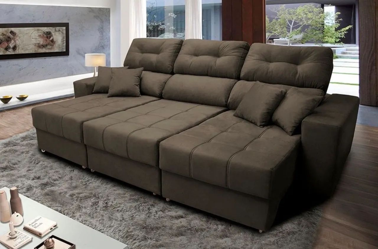 Sofá Retrátil e Reclinável Cama inBox Diamond 2,25m Tecido Suede Velusoft65566256047489124
