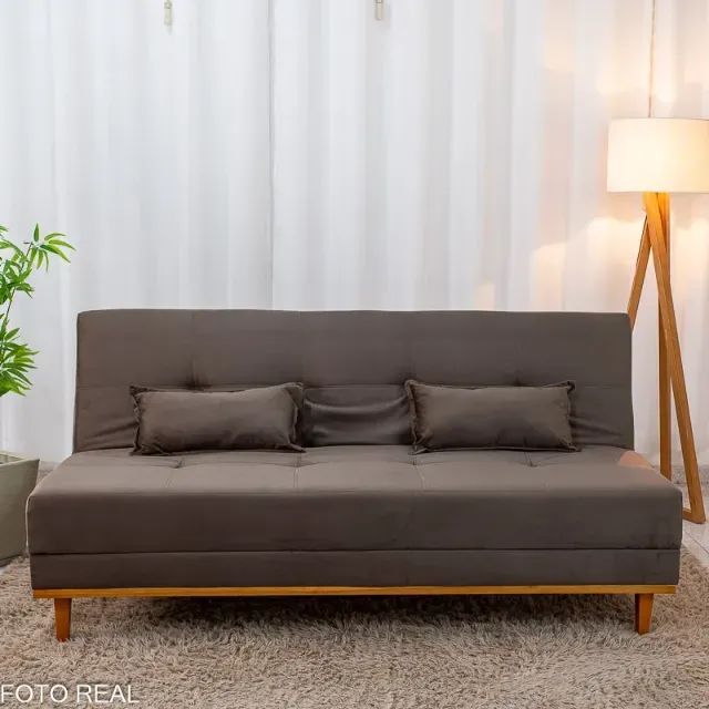 Sofá Cama Aurora Marrom Veludo - Espuma D28 com Molas e 2 Almofadas