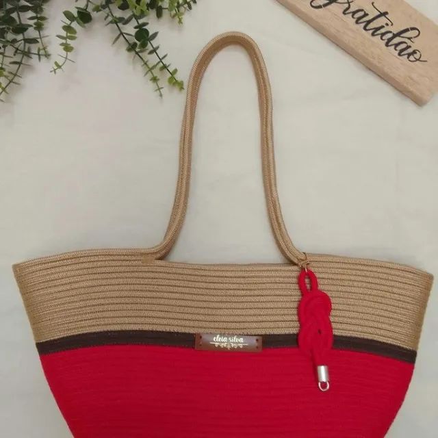 Bolsa de Praia Vermelha e marrom - Nova - Foto 3
