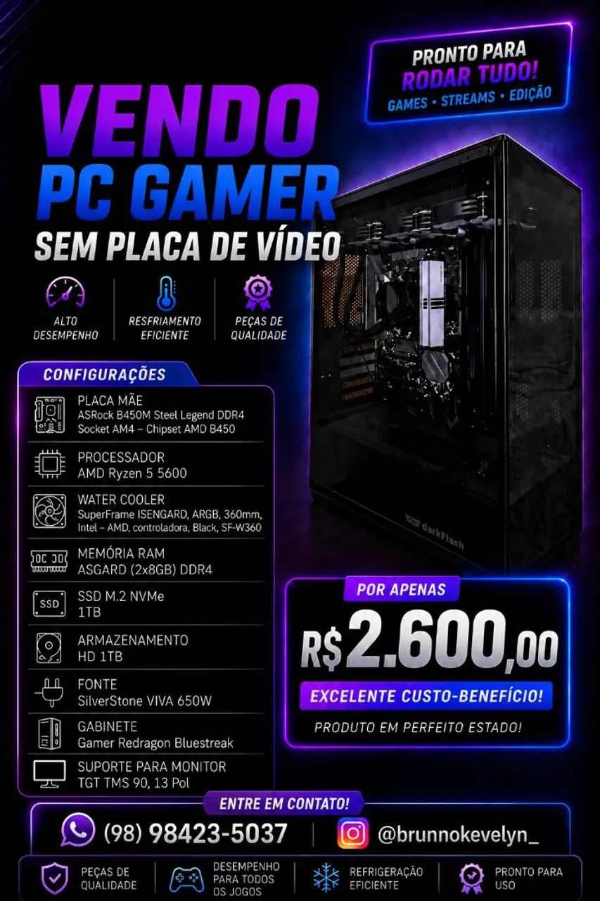 VENDO PC GAMER SEM PLACA DE VIDEO!!