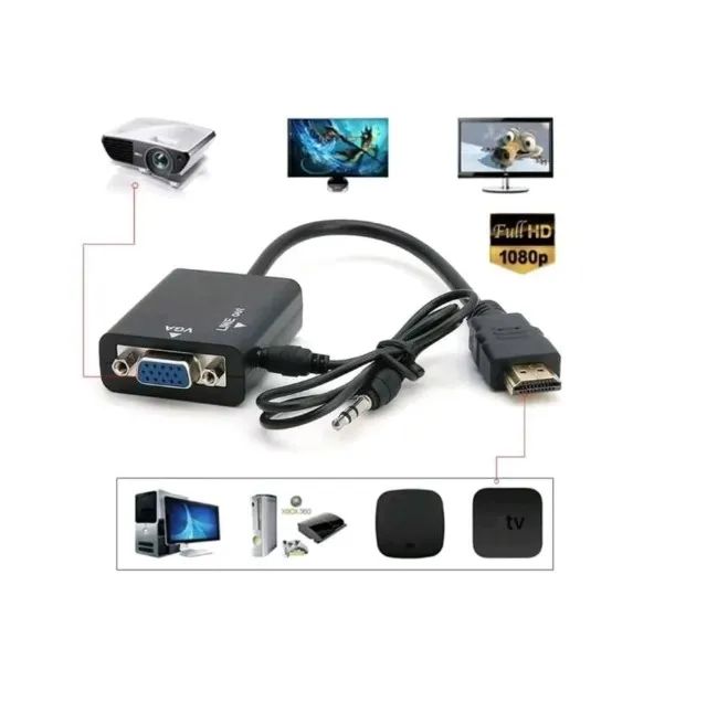 Cabo Adaptador Conversor HD MI Para Vga Com Saída P2 De Áudio - Foto 5
