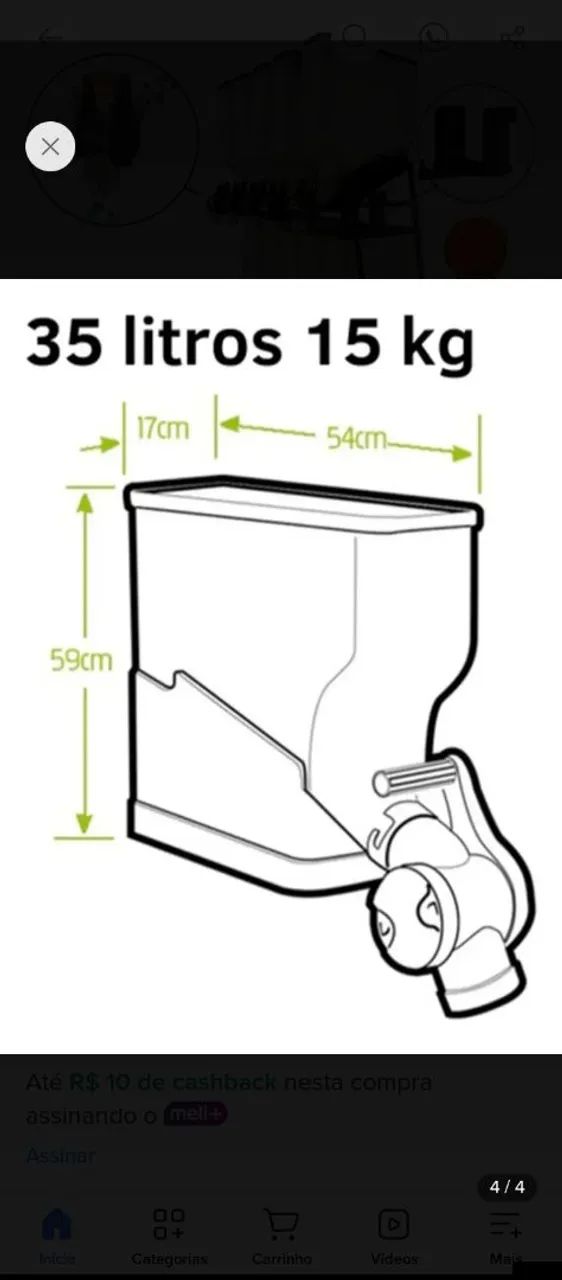 Dispenser Armazenamento Cereais Ração 