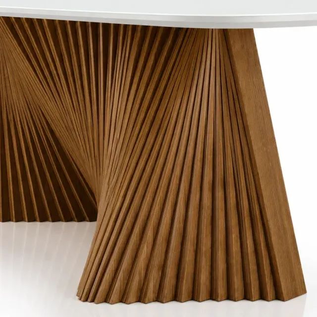 Conjunto de Mesa Lyon com Base Ripada em Madeira Maciça com Cadeiras Âmbar - Foto 3