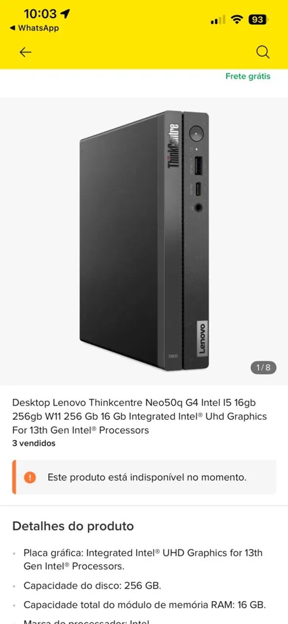 Computador Lenovo mini completo 