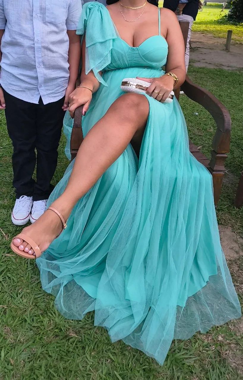 Vestido verde menta festa - Foto 4