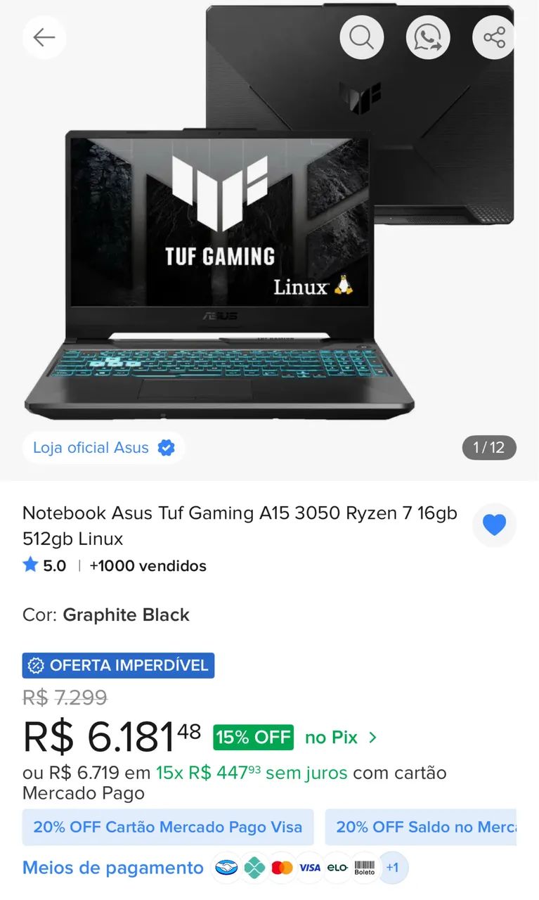 Notebook Gamer ASUS TUF A15 | Ryzen 7 | RTX 3050 - Foto 3