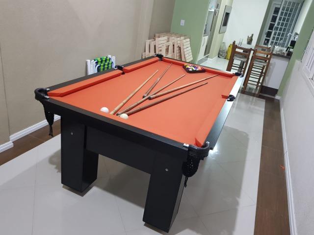 Mesa Charme Semi Oficial Cor Preta Tecido Laranja Mod. VEQO0732