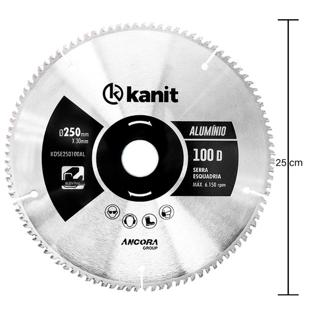 Disco Lâmina de Serra Esquadria para Alumínio 10 Polegadas 250mm x 30mm x 100 Dentes Kanit - Foto 2
