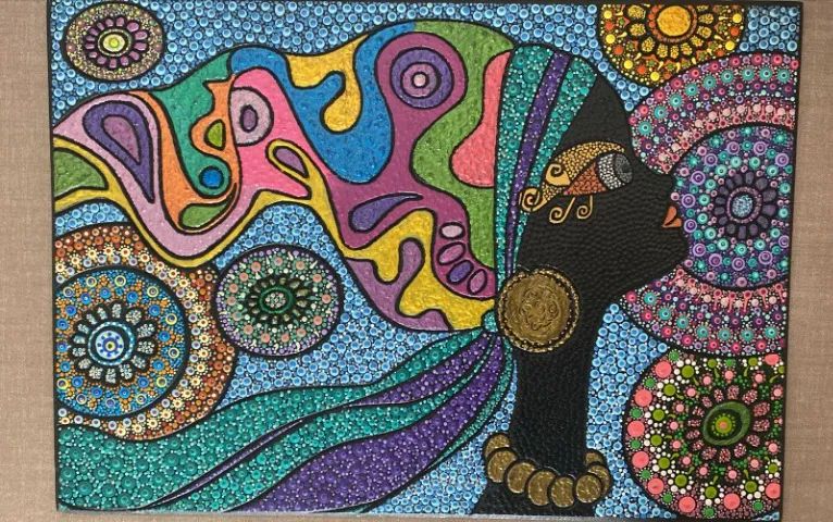 quadro artesanal pontilhismo feito à mão em mdf "íris"