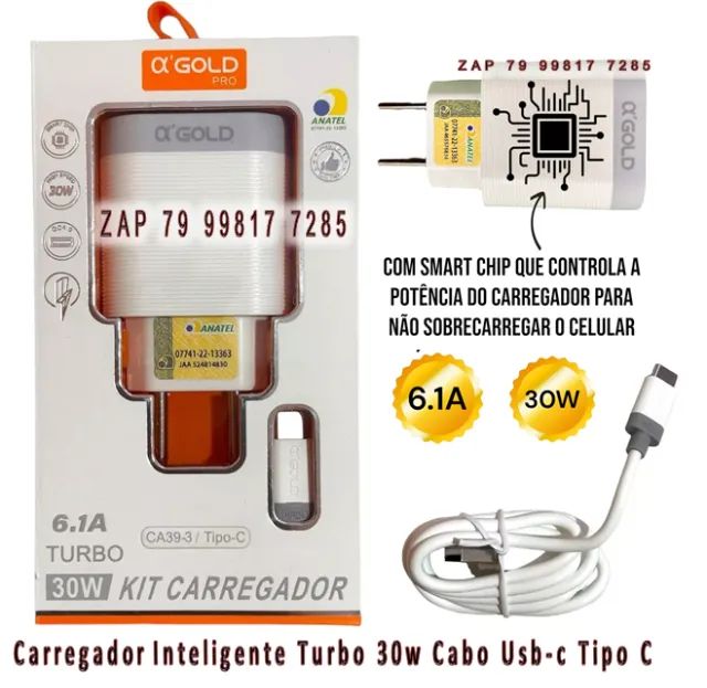 Carregador Inteligente Turbo 30w Cabo Usb-c Tipo C