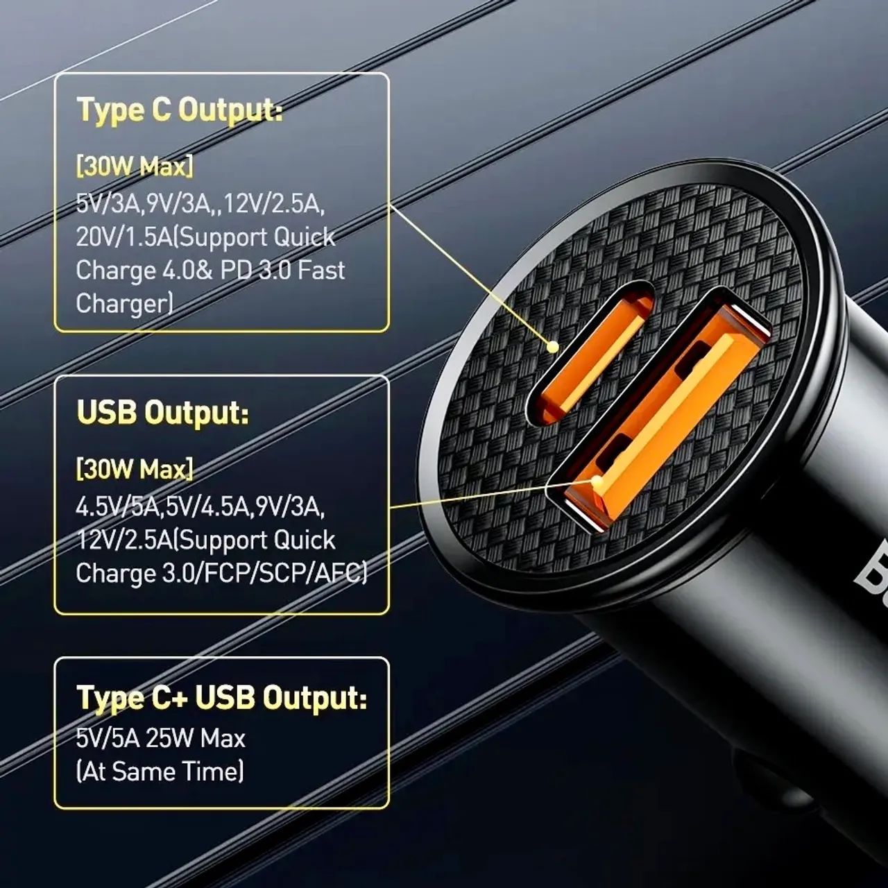 Carregador Veicular Turbo Usb Type C Baseus + Pd 30w  - Foto 2