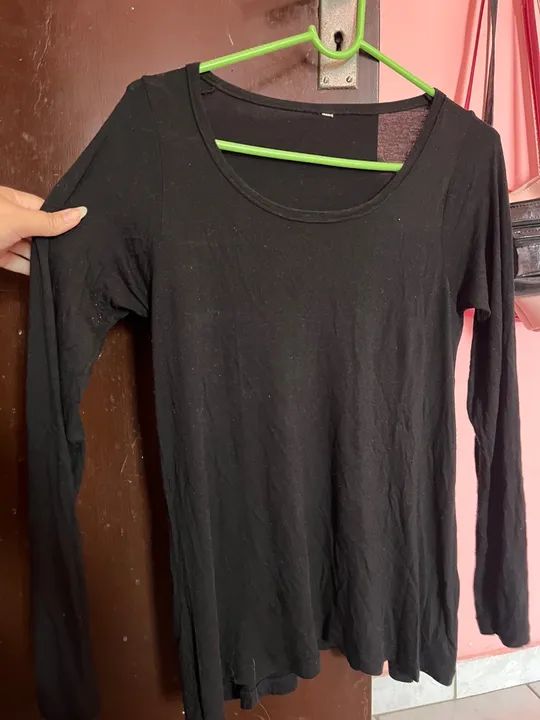 Blusa de manga comprida preta feminina