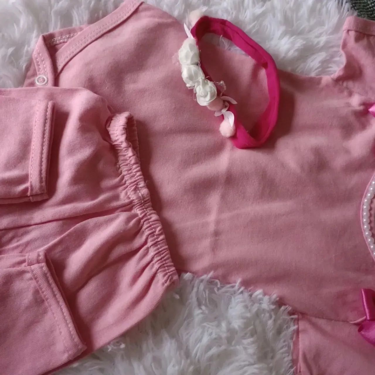 Conjunto Bebê Menina Rosa e lilás - Body e Calça com faixinha  - Foto 2