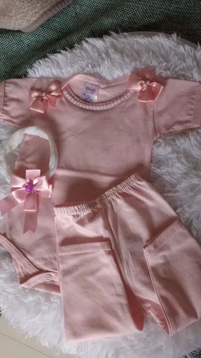 Conjunto Bebê Menina Rosa e lilás - Body e Calça com faixinha  - Foto 4