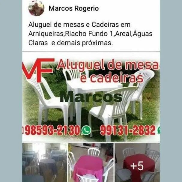 Aluguel mesas cadeiras forros Arniqueiras águas claras riacho fundo 1 areal 