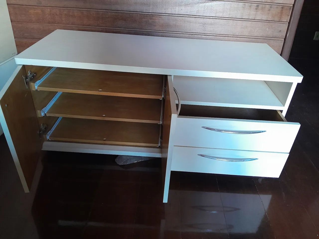 High-quality MDF rack and shoe cabinets. Casters need replacement.