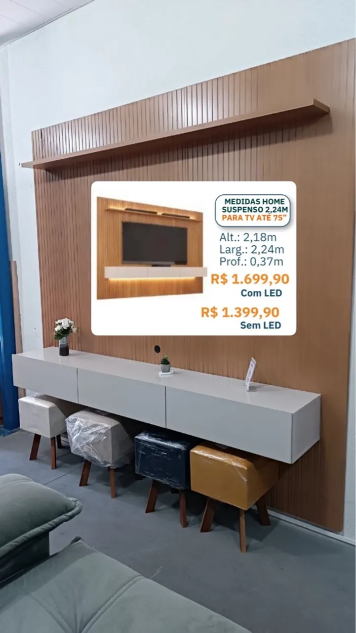Painel 2,24m TV até 75" pronta entrega