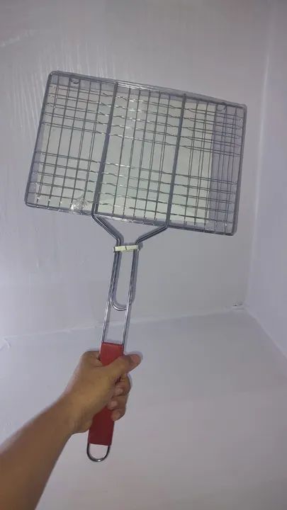 grelha dupla folha grande churrasco peixe frango linguiça carne 34x23x59cm - Foto 3