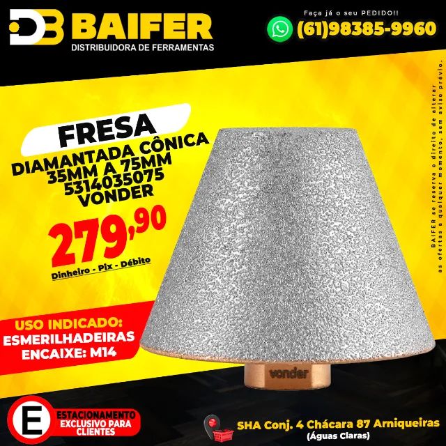 Fresa Diamantada Cônica 35mm a 75mm 5314035075 Vonder