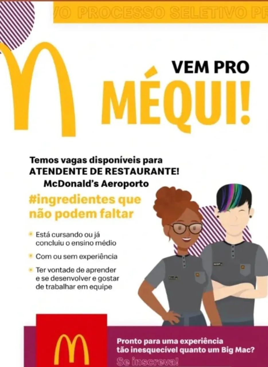 Vagas de emprego para Atendente de Fast Food - Com ou Sem Experiência 