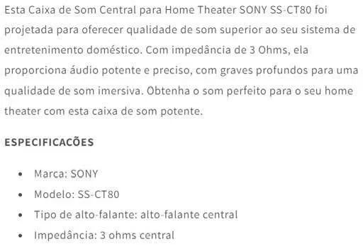 Caixa passiva central Sony SS-CT80 - Foto 4