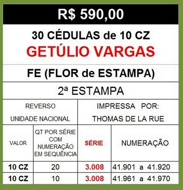 30 Cédulas FE de 10 CZ Getúlio Vargas  - Foto 4