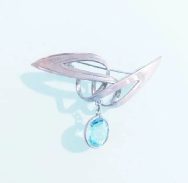 BROCHE EM PRATA, COM PINGENTE DE TOPÁZIO SWISS BLUE. - Foto 4