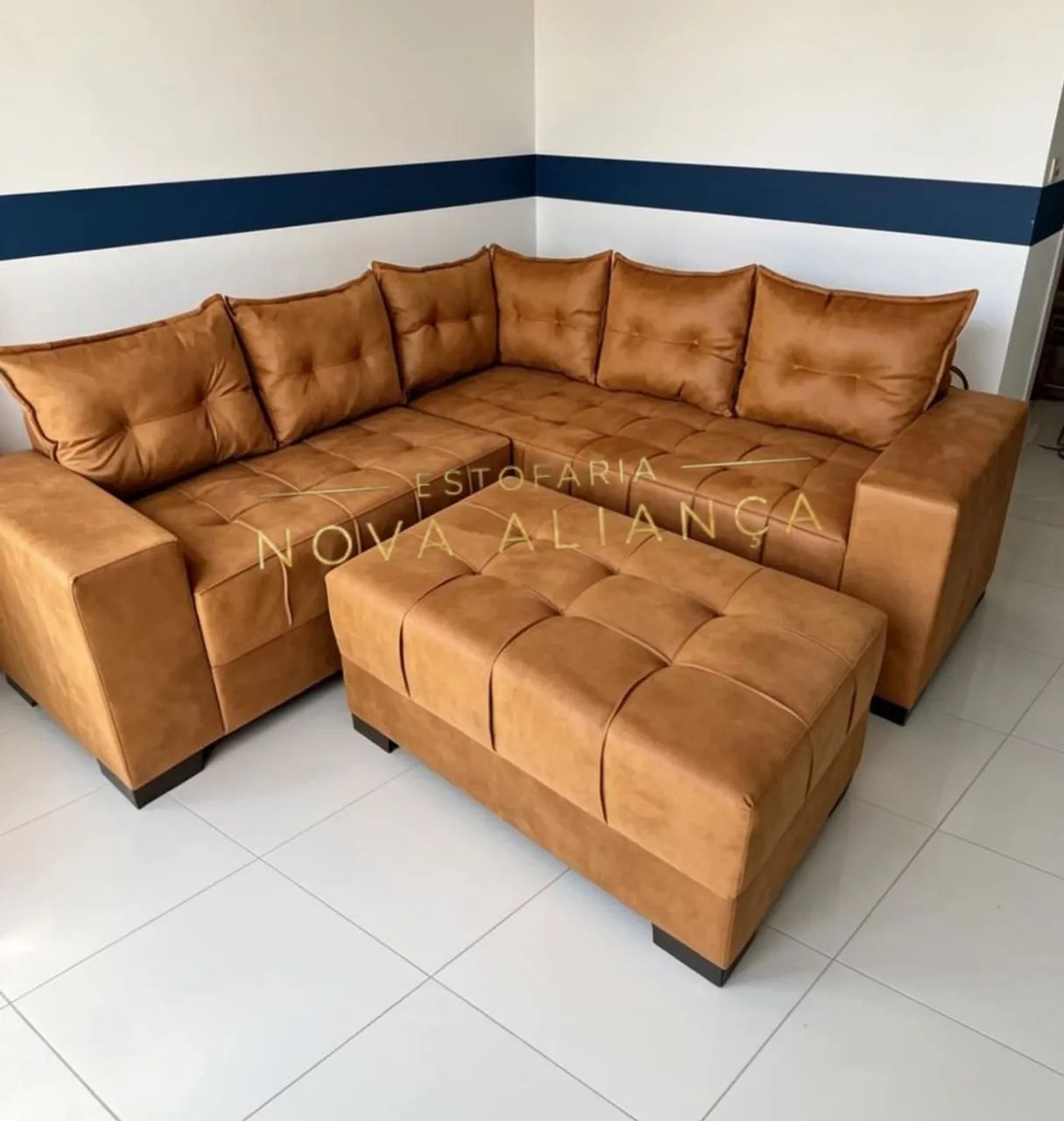 Sofá em L super em alta vai um puff de brinde  - Foto 3
