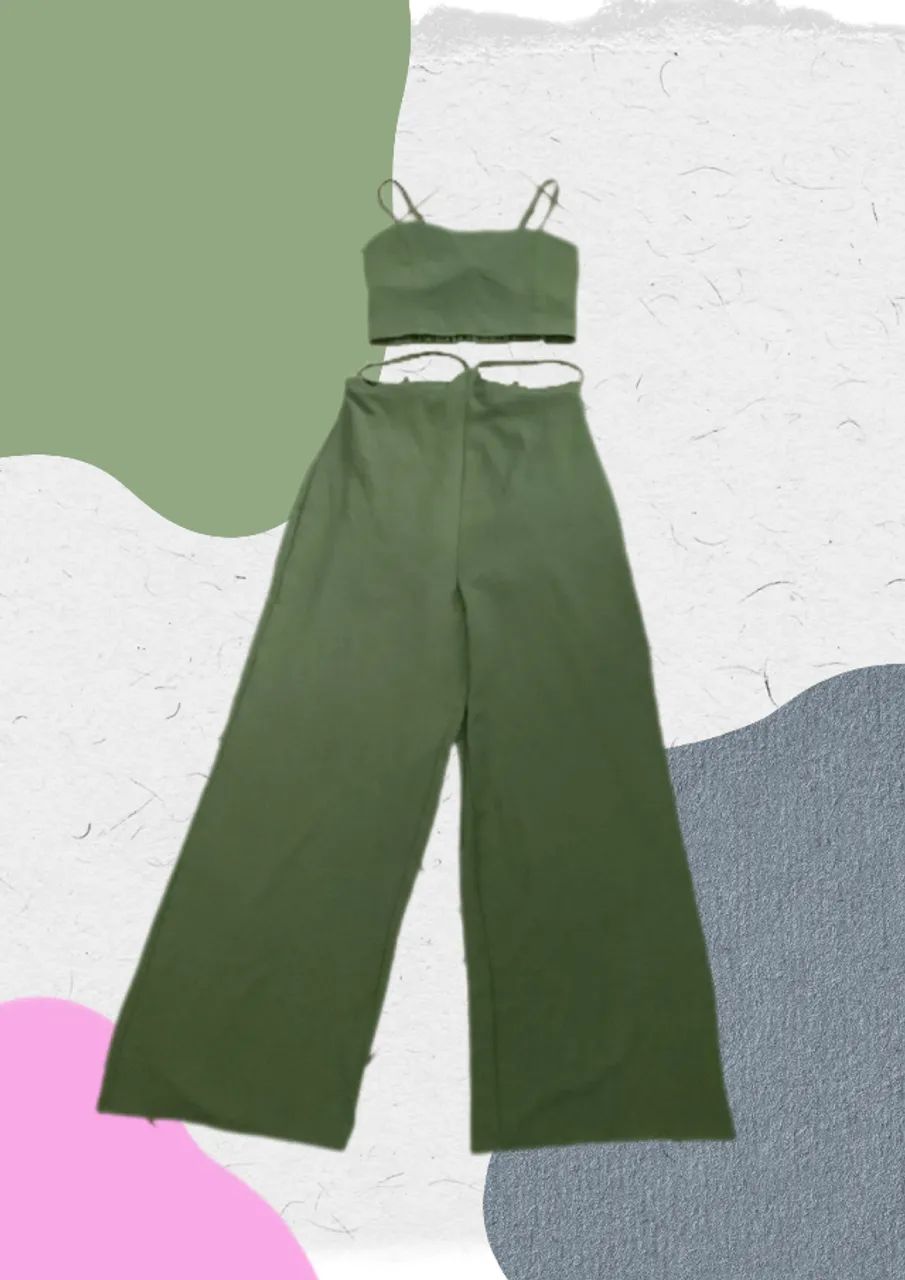 Conjunto verde, calça e cropped