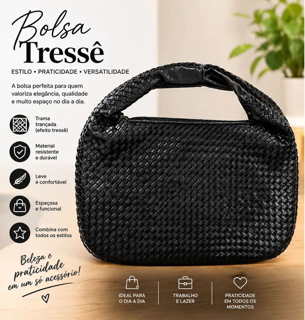 Bolsa de couro original trançada grande 