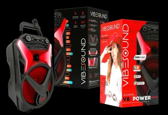 Caixa Bluetooth 340w Vibesound Recarregável com microfone - Foto 4