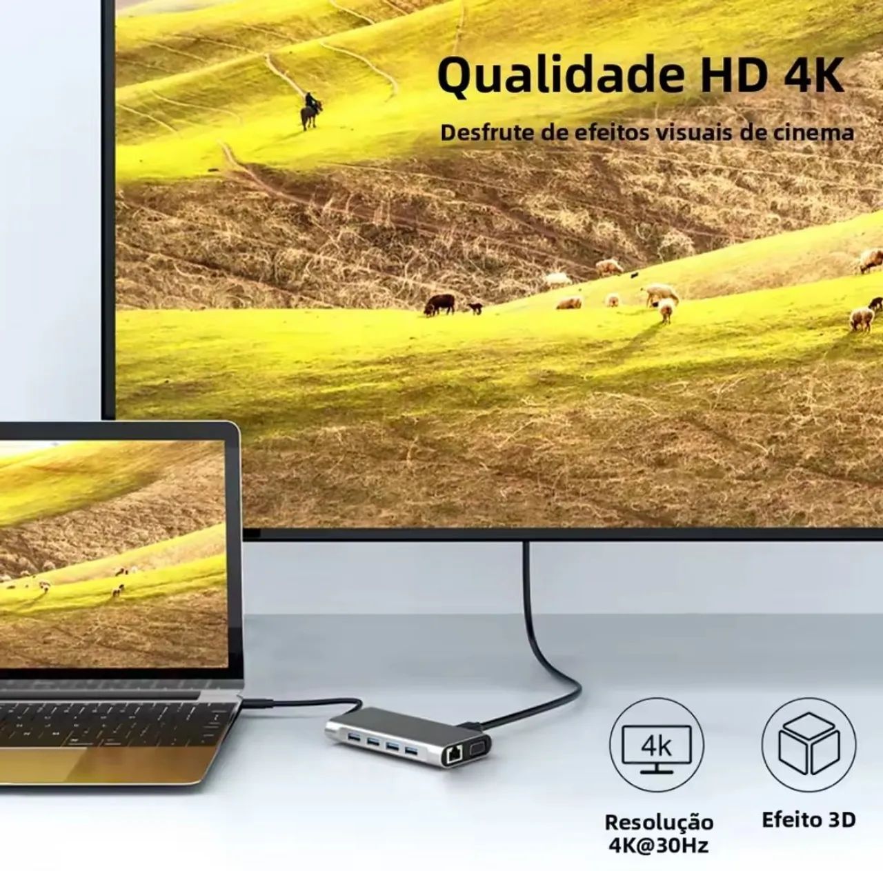 Hub leitor múltiplo de cartão, pendrive com HDMI, VGA, PD, Rede, USB-C  - Foto 4